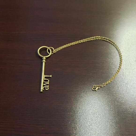 LOVE Skeleton Key Necklace on Bronze Chain - Picture 2 of 6